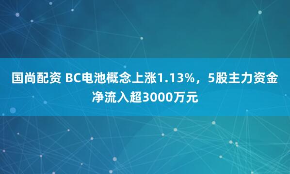 国尚配资 BC电池概念上涨1.13%，5股主力资金净流入超3000万元